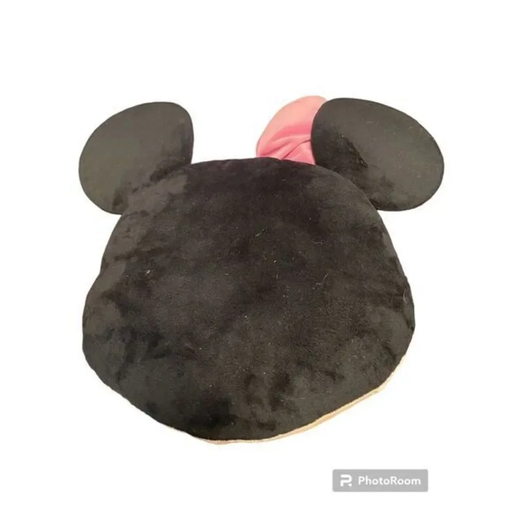 Disney Store‎ Minnie Mouse 17x20 Head Pillow Plush Face Pink Bow Stuffed Animal